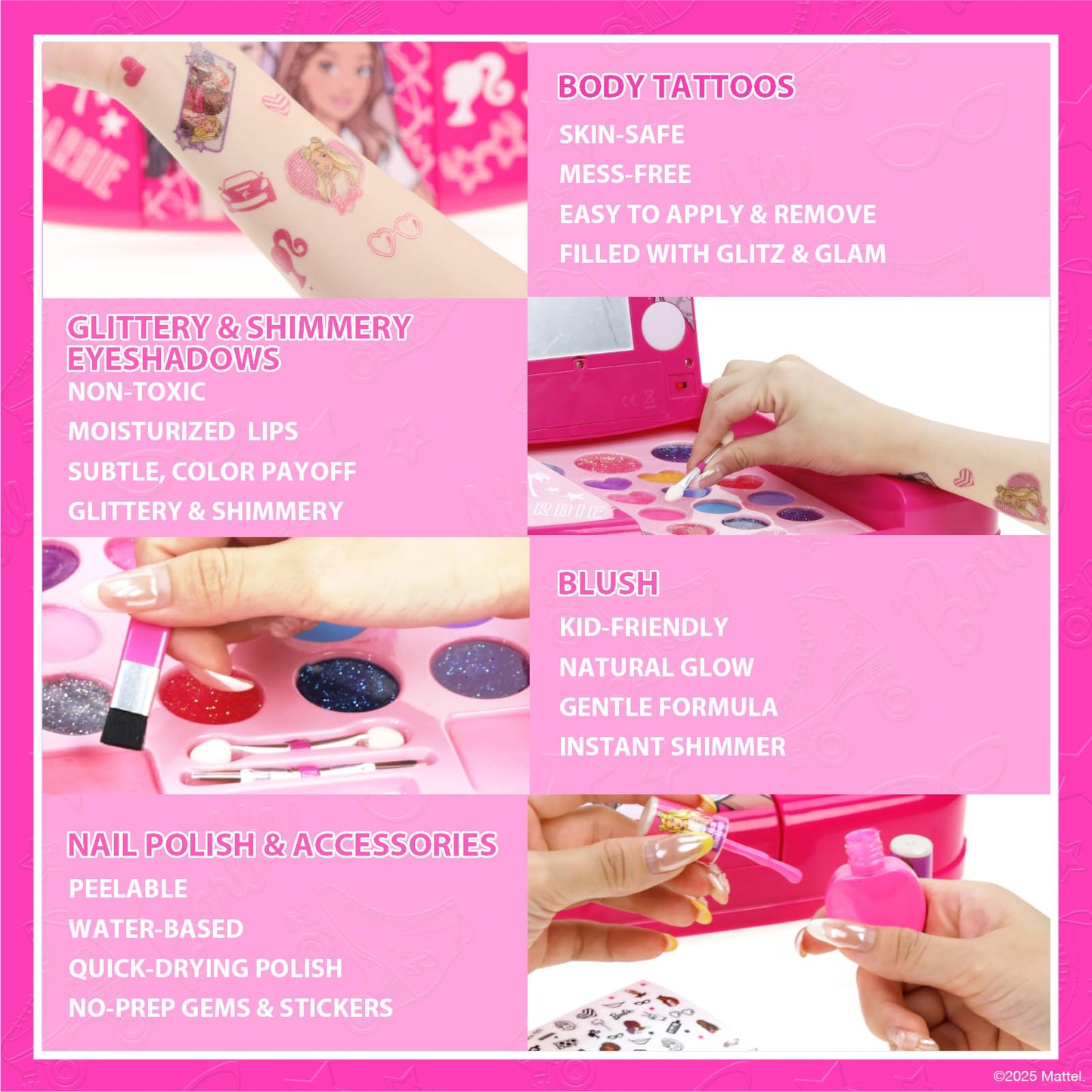 Barbie Set de Maquillaje con Espejo Luminoso Gloss y Esmalte.