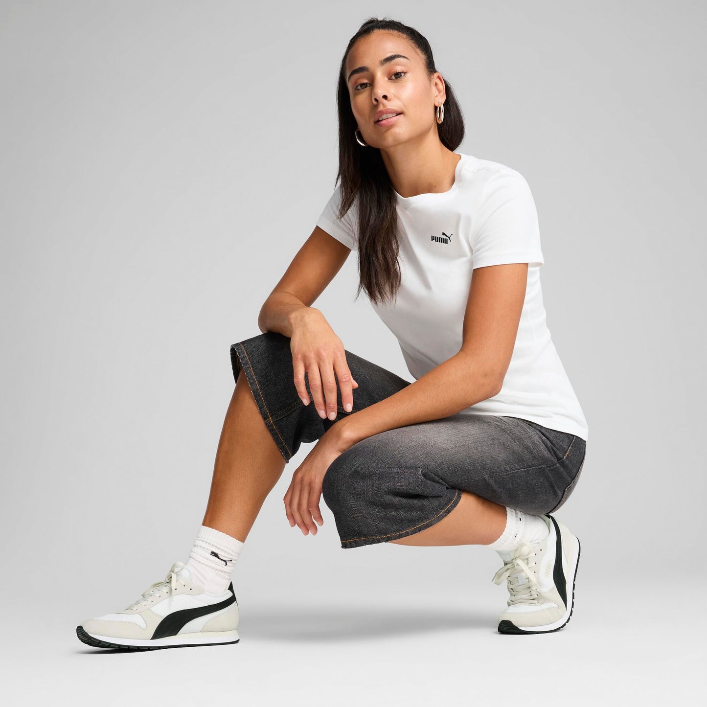 PUMA ESS - Talla S para mujer, talla S 1 camiseta con logotipo, Gris Claro Jaspeado, M