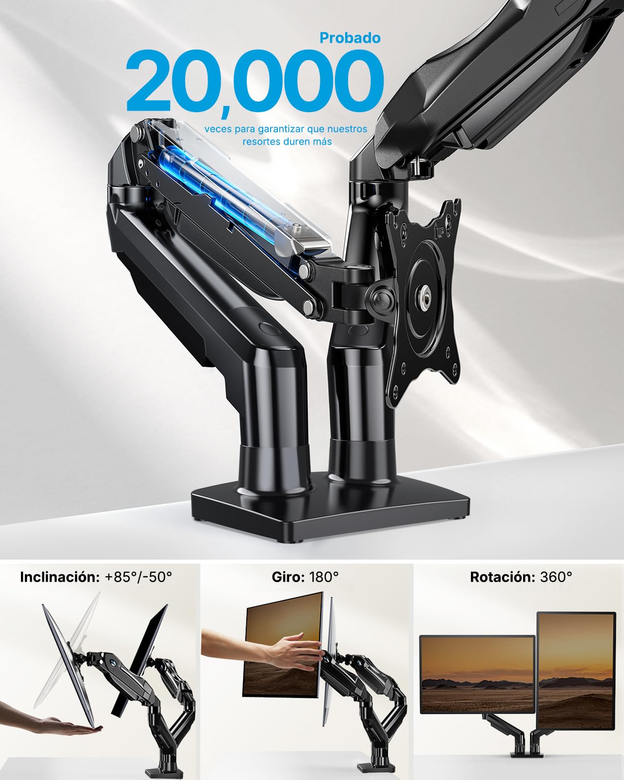 HUANUO Dual Monitor Stand, Fully Adjustable Monitor Desk Mount for 13–32″ Computer Screens, Full Motion VESA 75x75/100x100 with C-Clamp & Grommet Base, Each Arm Holds 4.4 to 19.8 lbs