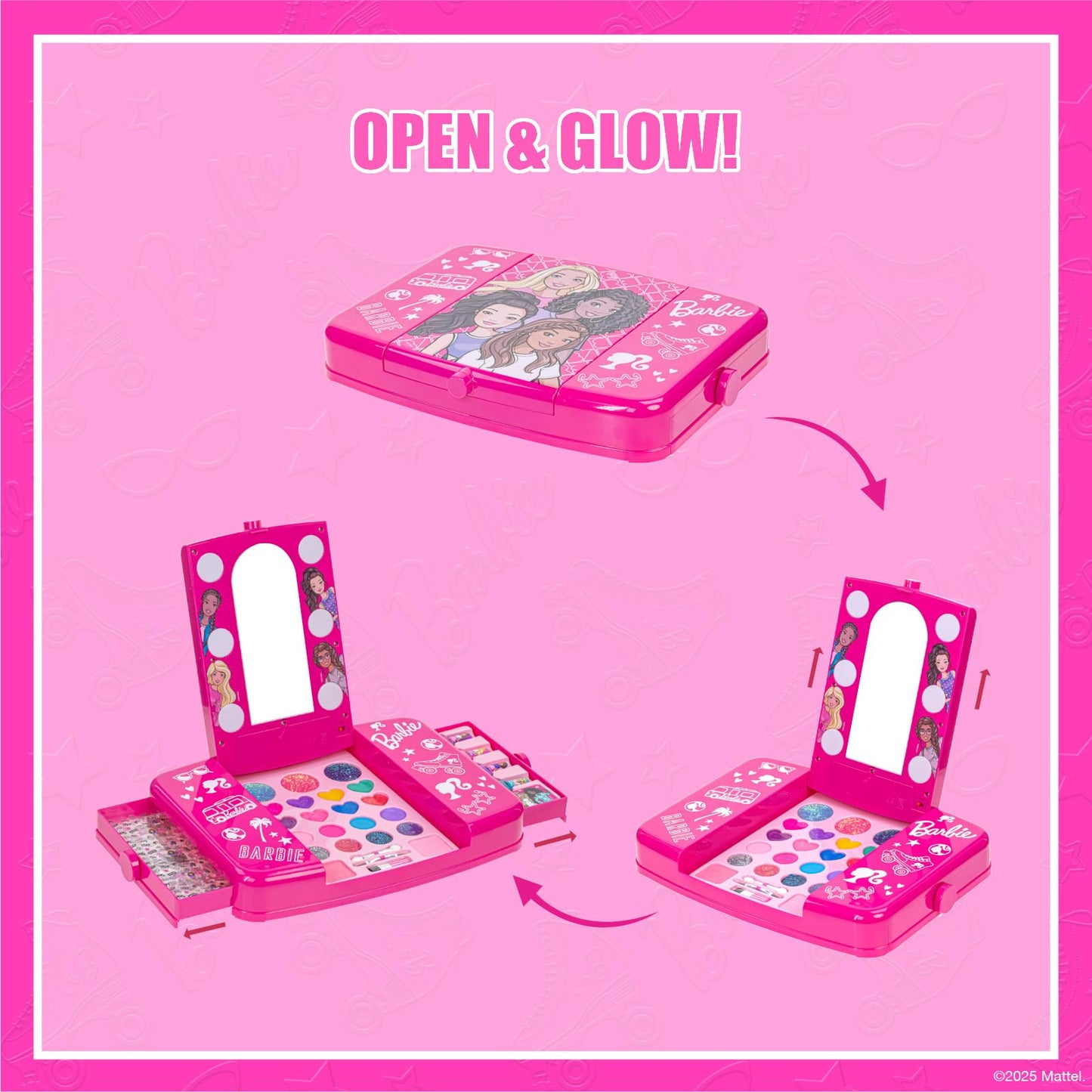 Barbie Set de Maquillaje con Espejo Luminoso Gloss y Esmalte.