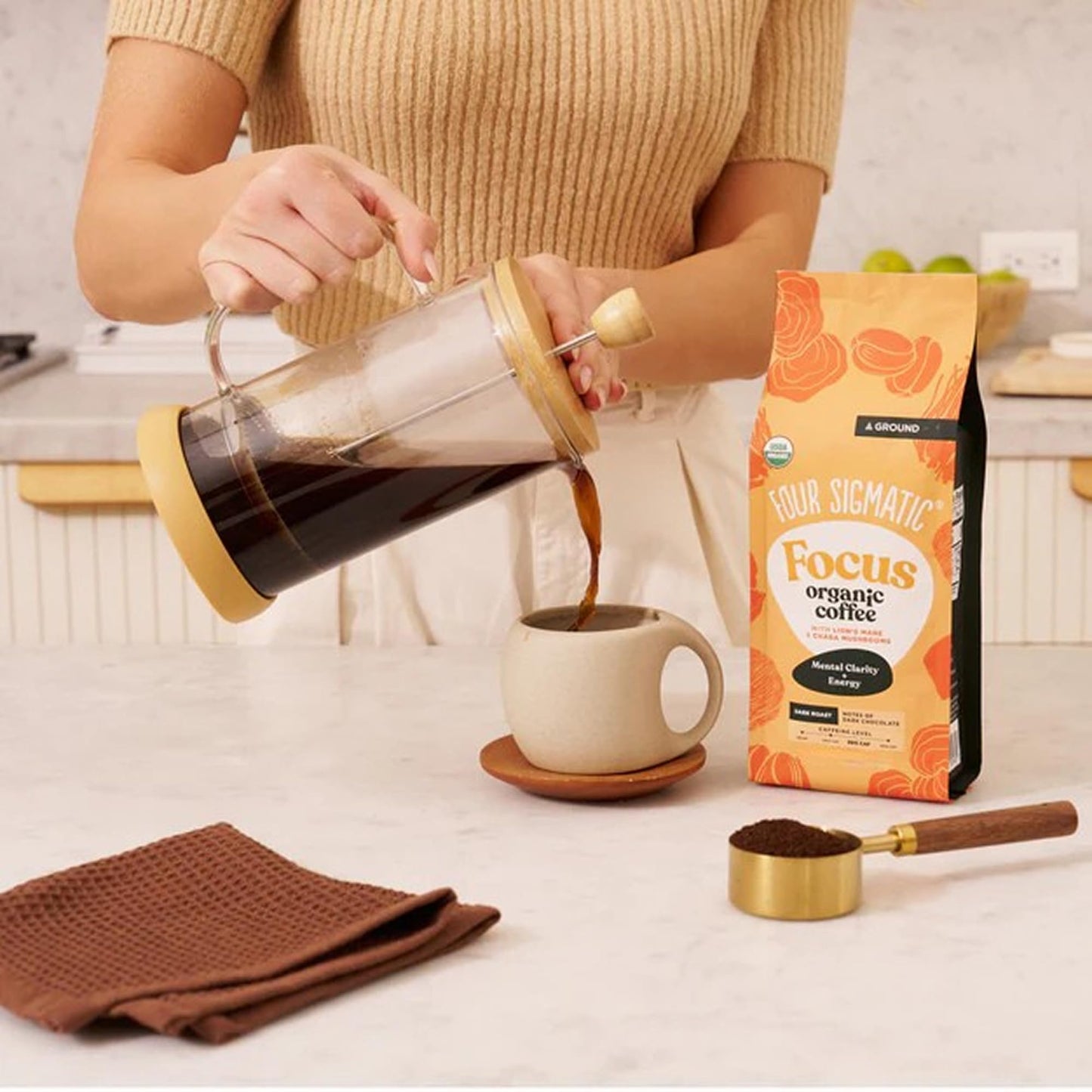 Four Sigmatic Focus Mushroom Coffee | Organic Ground Coffee with Lion's Mane Mushroom and Chaga for Better Focus and Immune Support | 12oz Bag