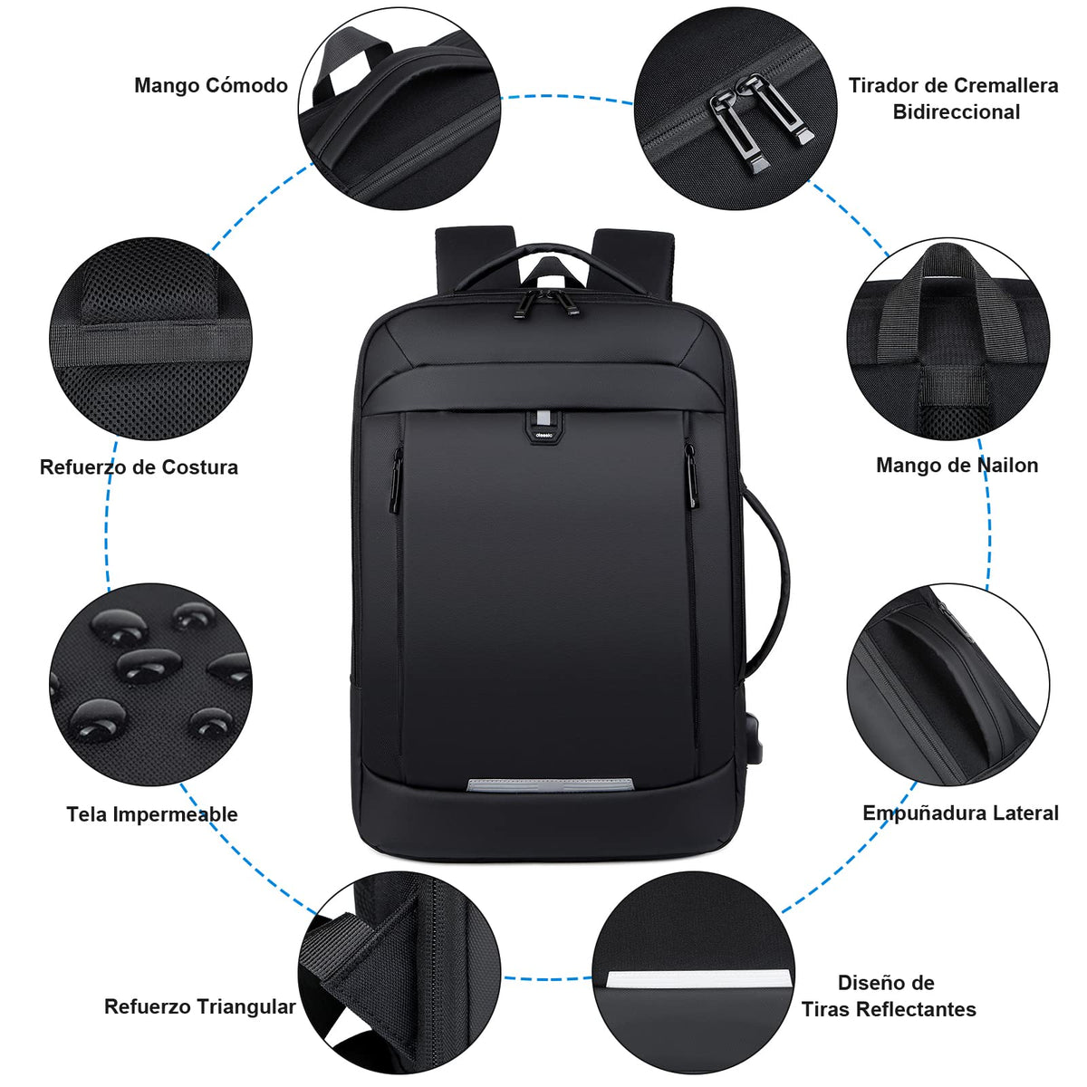 Mochila Laptop Impermeable Extensible 15.6in Con Carga USB Antirrobo Mochilas Para Computadora Negocios Viaje Escolar Al Aire Libre Mochila