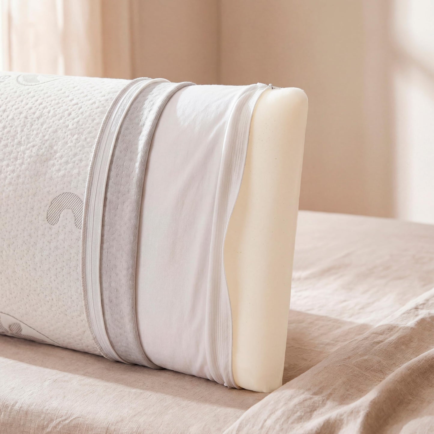 Todocama Almohada Viscoelástica Aloe Vera (Pack 2 Unidades 70 cm), Núcleo Compacto Viscoelástico para Cervicales y Cuello, Firmeza Media-Alta, Doble Funda con Cremallera.