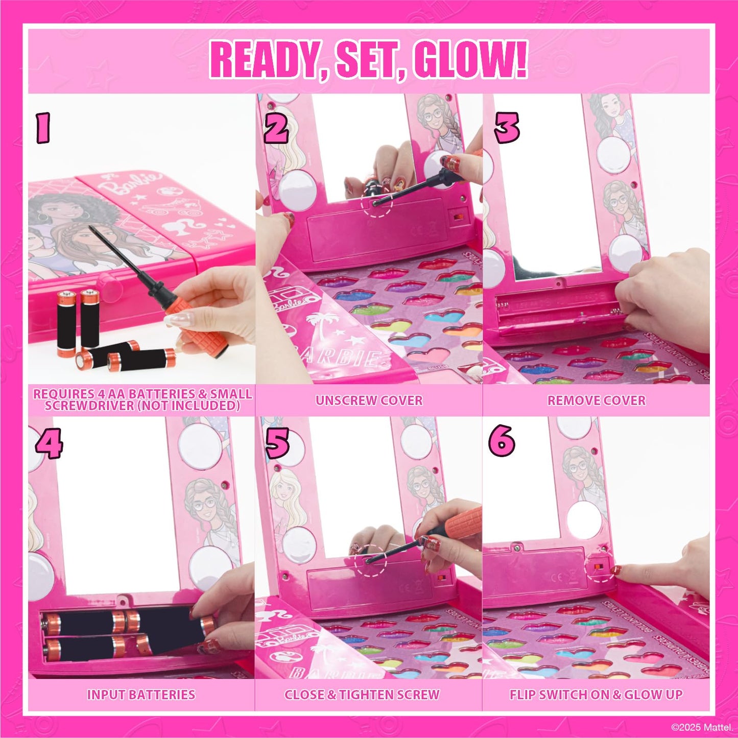 Barbie Set de Maquillaje con Espejo Luminoso Gloss y Esmalte.