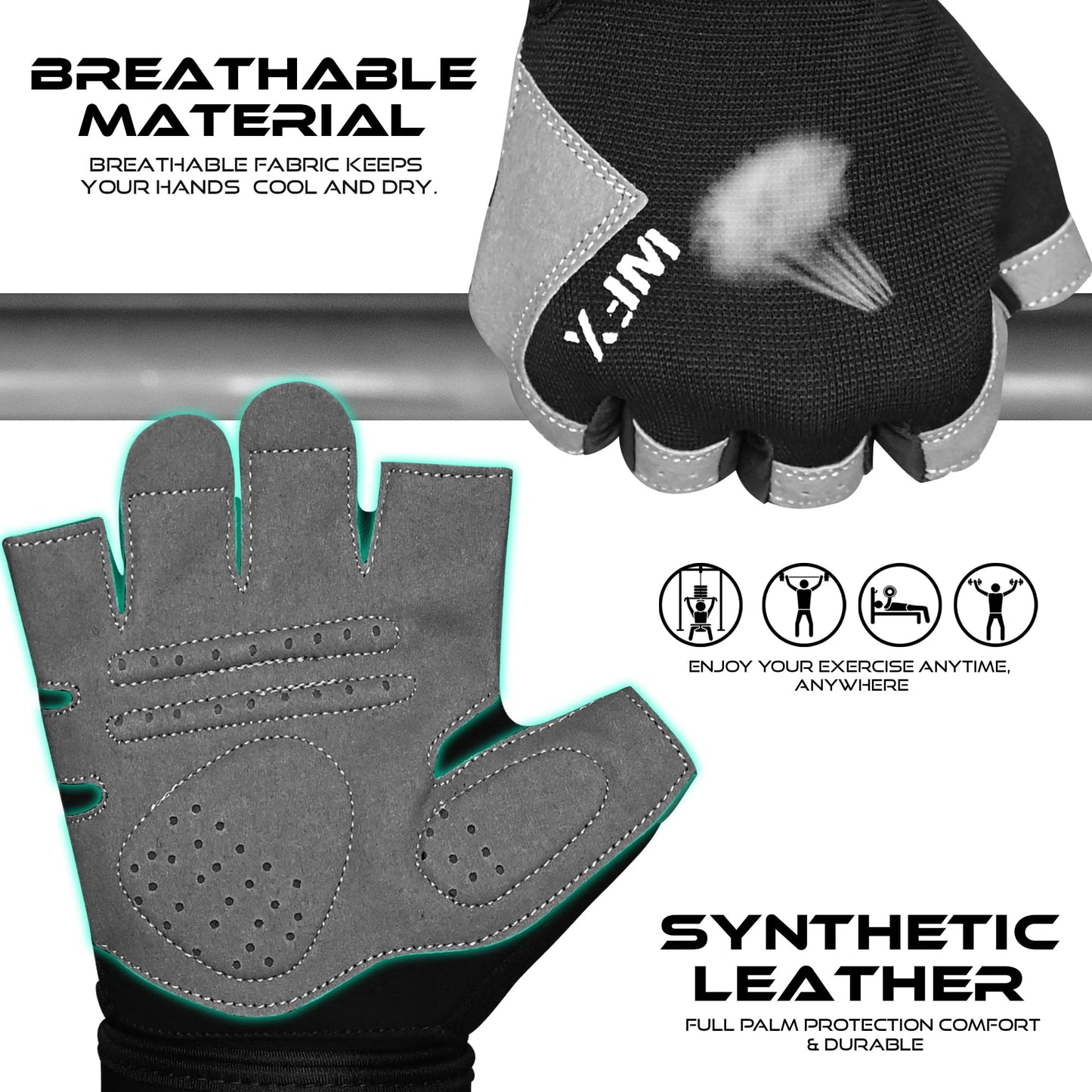 WESTWOOD FOX Guantes de Gimnasio para Entrenamiento físico, Antideslizantes, con absorción de Impactos, para Levantamiento de Pesas,sin Dedos, Ciclismo y Ejercicio. (Sin Pulsera, S)