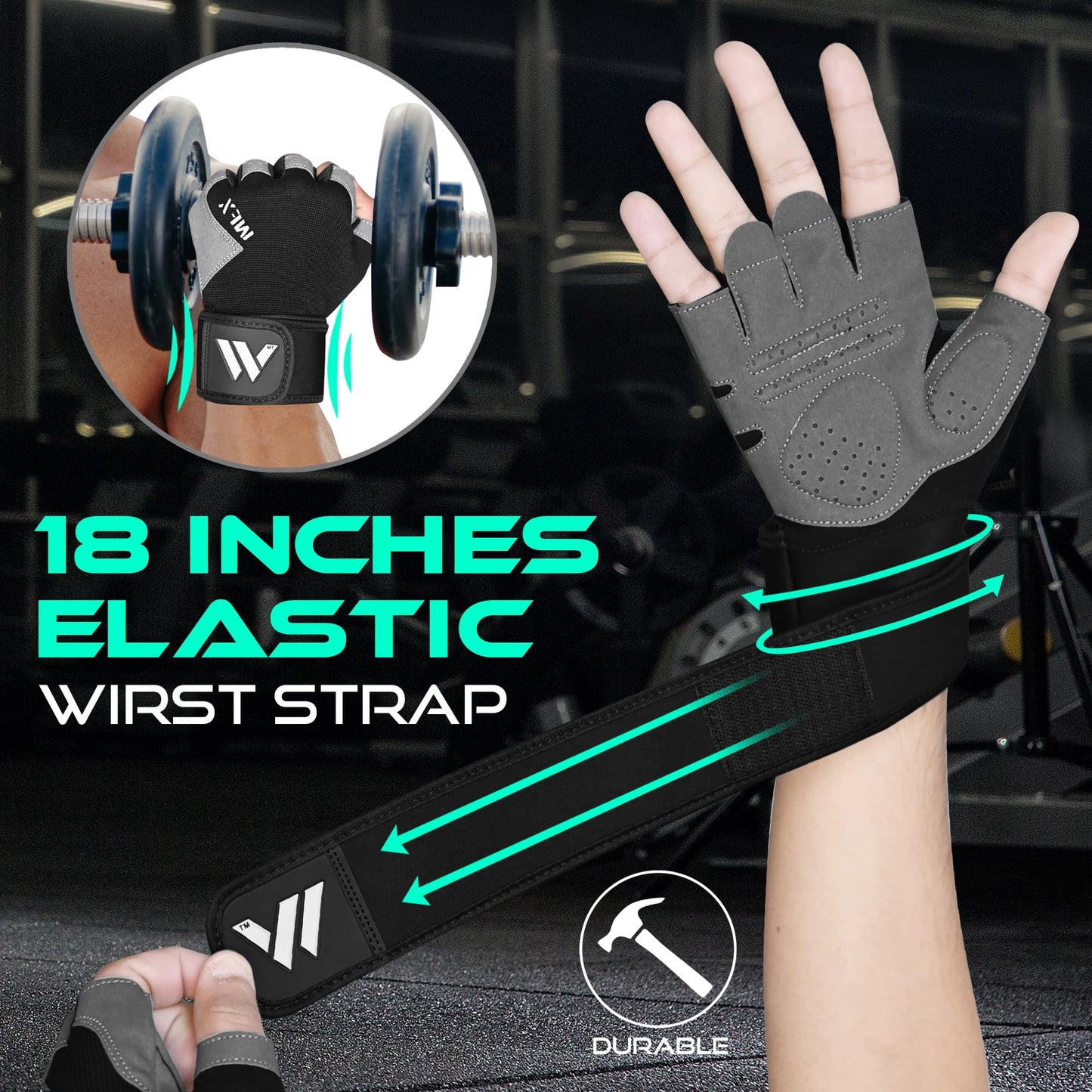 WESTWOOD FOX Amortyzujące wstrząsy antypoślizgowe rękawice do treningu fitness oddychające wyściełane rękawiczki do podnoszenia ciężarów bez palców dla mężczyzn, kobiet, ćwiczeń na rowerze