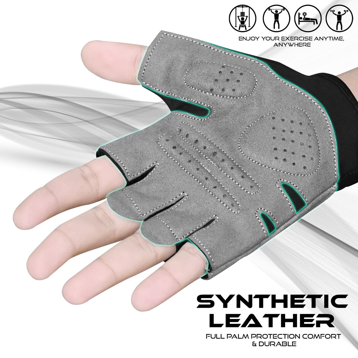 WESTWOOD FOX Guantes de Gimnasio para Entrenamiento físico, Antideslizantes, con absorción de Impactos, para Levantamiento de Pesas,sin Dedos, Ciclismo y Ejercicio. (Sin Pulsera, S)
