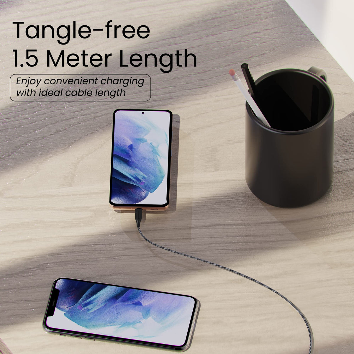 Ambrane Unbreakable 3A Fast Charging Braided Type C Cable – 1.5 Meter (RCT15 (A), Black) Supports QC 2.0/3.0 Charging