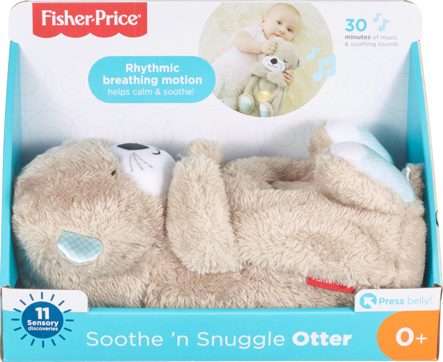 Fisher-Price Schlummer Otter Kuscheltier mit Atembewegung und Musik, Baby Erstausstattung, Neugeborene, Baby Spielzeug ab Geburt, Babyparty und Neugeborenen Geschenk, FXC66