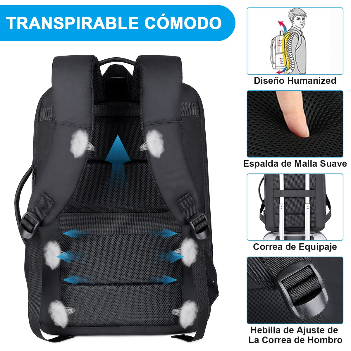 Mochila Laptop Impermeable Extensible 15.6in Con Carga USB Antirrobo Mochilas Para Computadora Negocios Viaje Escolar Al Aire Libre Mochila