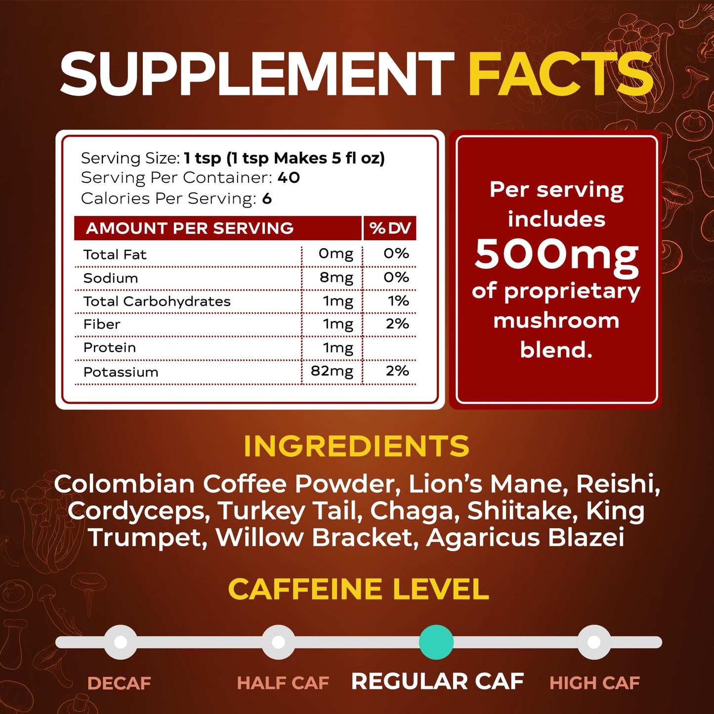 Wixar Mushroom Coffee Blend - Ten Treasure Mushrooms Extract Instant Coffee Powder with Lions Mane, Turkey Tail, Reishi, Chaga, Shiitake, Maitake, Cordyceps, Complex - 5oz Mushroom Supplement