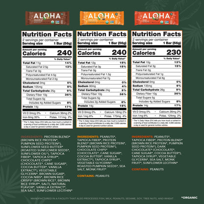ALOHA Organic Plant Based Protein Bars - 3 Flavor Variety Pack - 12 Count, 1.98oz Bars - Vegan Snacks, Low Sugar, Gluten-Free, Low Carb, Paleo, Non-GMO, Stevia-Free, No Sugar Alcohol Sweeteners