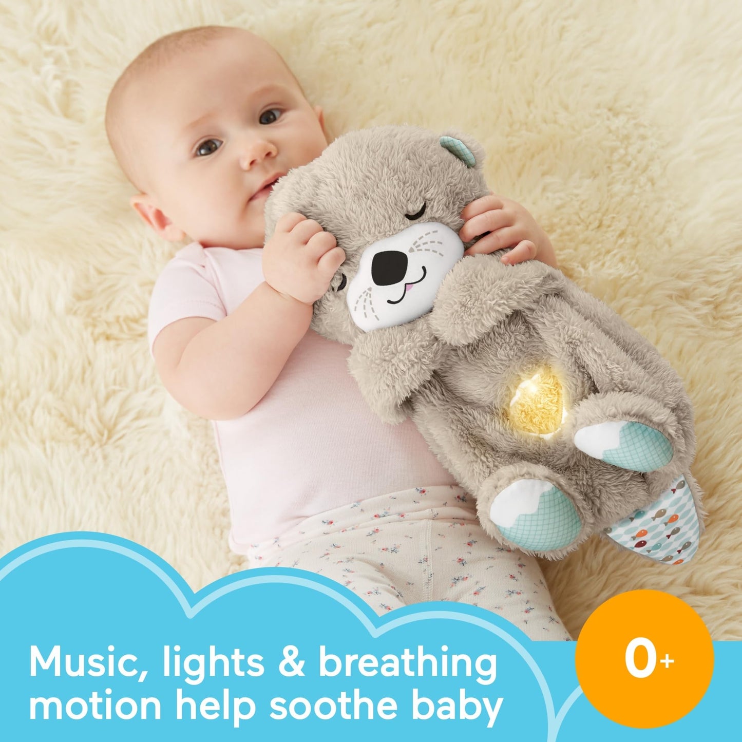 Fisher-Price Schlummer Otter Kuscheltier mit Atembewegung und Musik, Baby Erstausstattung, Neugeborene, Baby Spielzeug ab Geburt, Babyparty und Neugeborenen Geschenk, FXC66