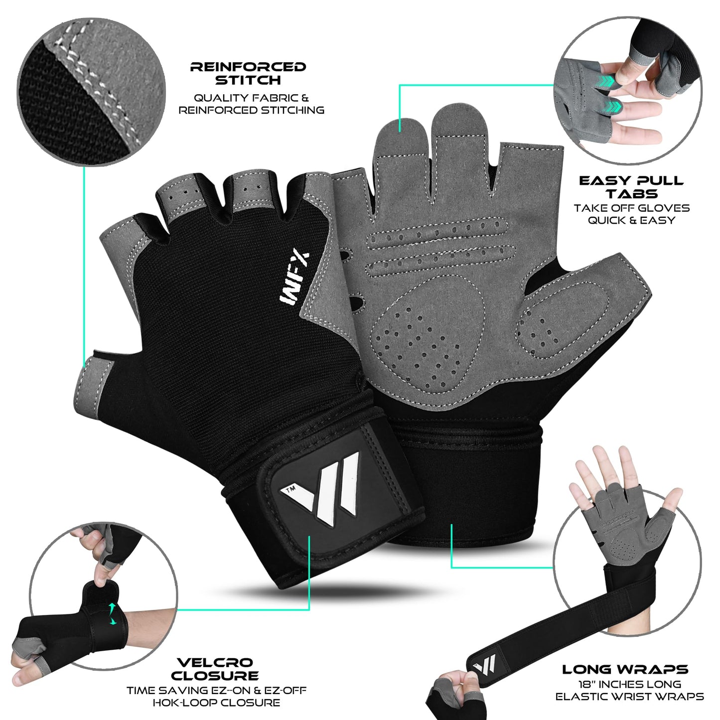 WESTWOOD FOX Guantes de Gimnasio para Entrenamiento físico, Antideslizantes, con absorción de Impactos, para Levantamiento de Pesas,sin Dedos, Ciclismo y Ejercicio. (Sin Pulsera, S)