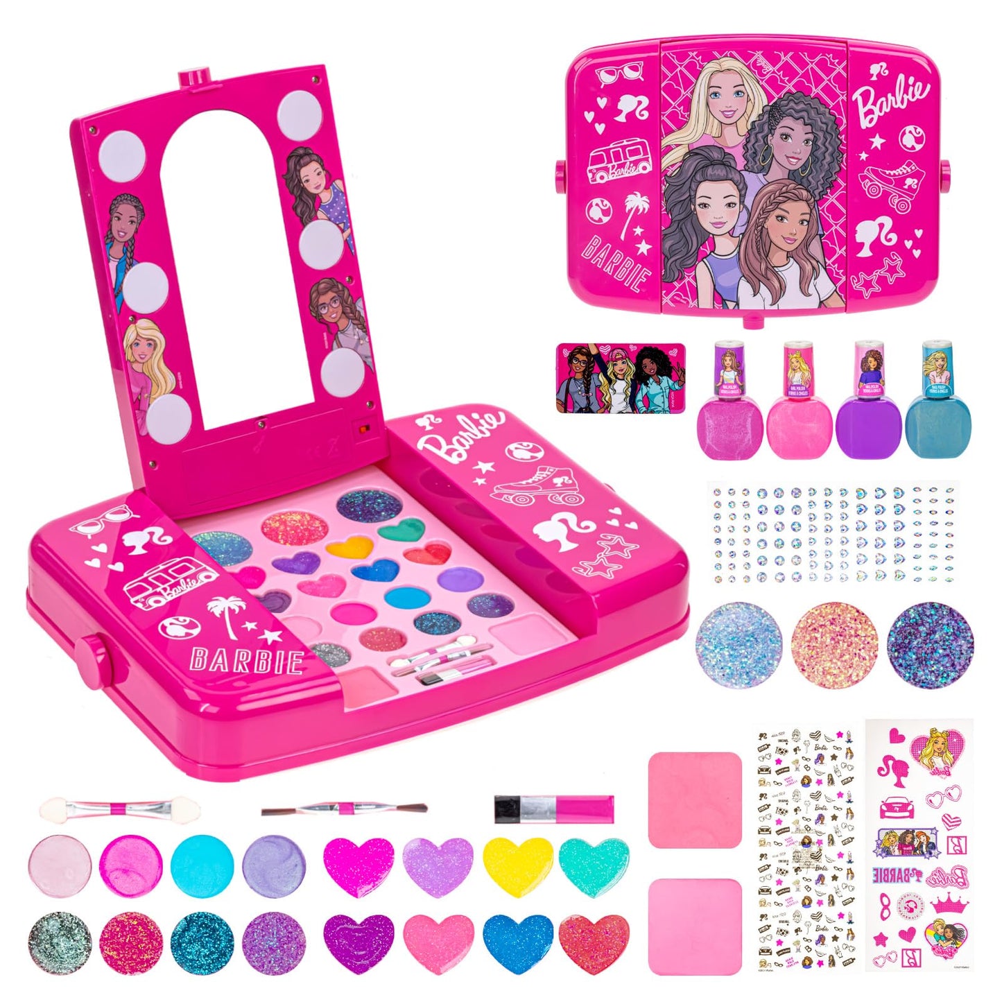 Barbie Set de Maquillaje con Espejo Luminoso Gloss y Esmalte.