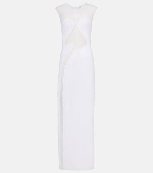 Mesh-trimmed maxi dress