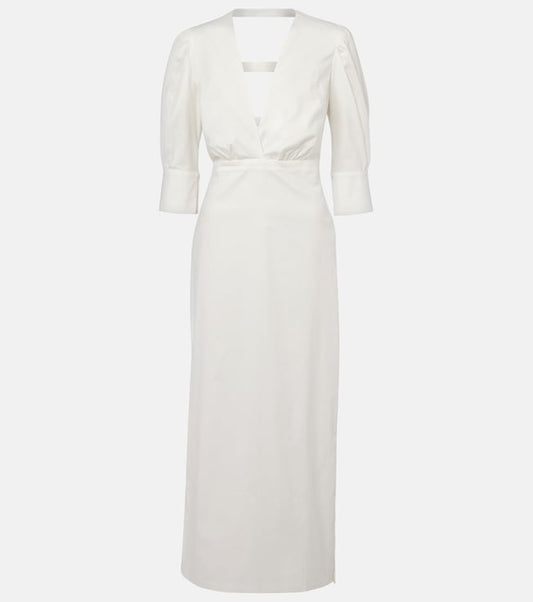 Puff-sleeve cotton maxi dress