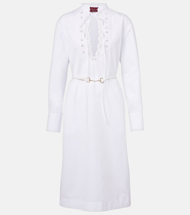 Horsebit cotton poplin midi dress