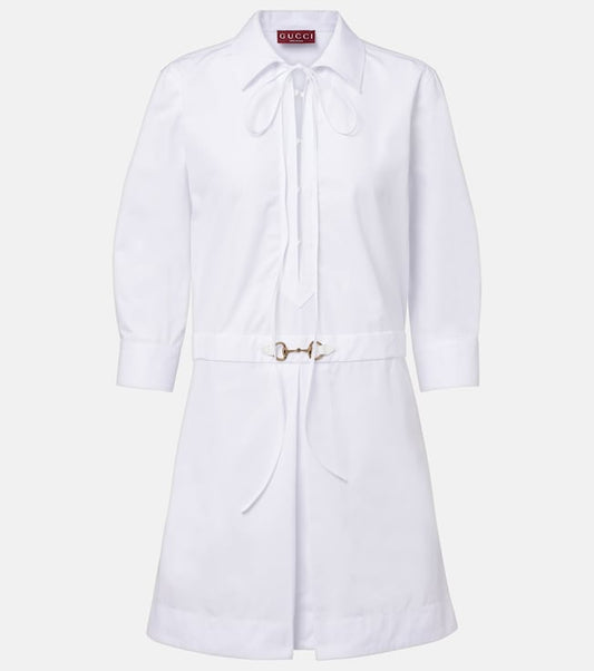 Leather-trimmed cotton minidress