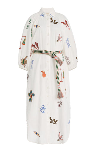 Mina Embroidered Ramie Midi Shirt Dress