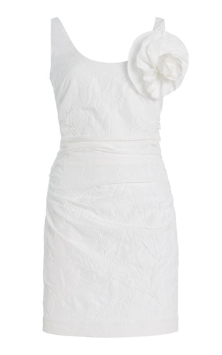 Gisele Brooch-Detailed Camellia-Embossed Mini Dress
