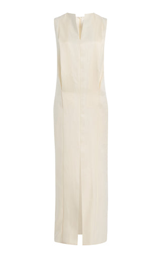 The Quincy Pleated Wool-Silk Midi Dress