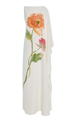 Printed One-Shoulder Stretch-Crepe Gown