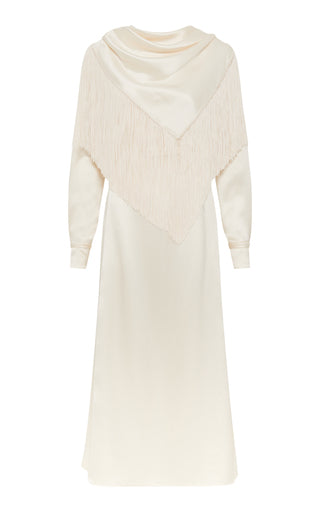 Rouge Fringed Silk Scarf Dress