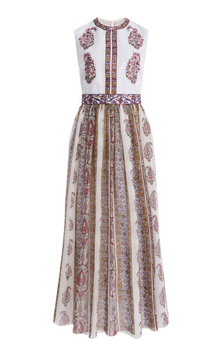 Embroidered Sequin Dress With Printed Georgette Pleated Bottom