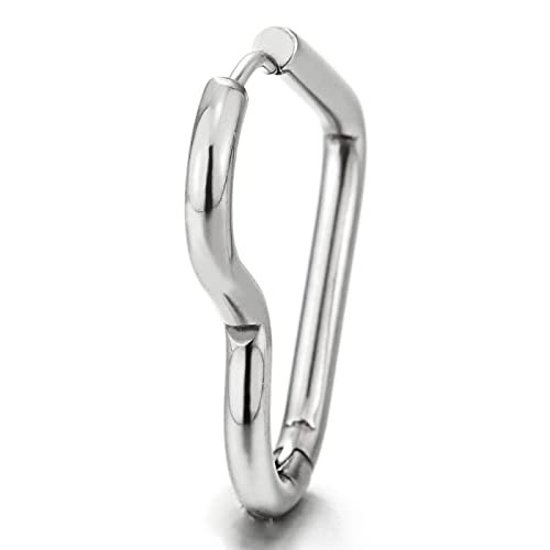 Pair Stainless Steel Plain Heart-shape Huggie Hinged Hoop Earrings for Women, Minimalist