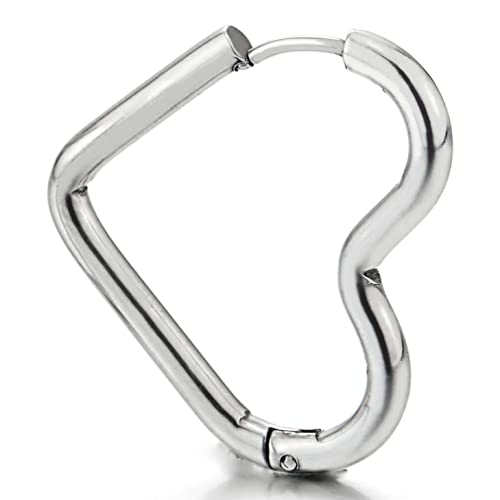 Pair Stainless Steel Plain Heart-shape Huggie Hinged Hoop Earrings for Women, Minimalist