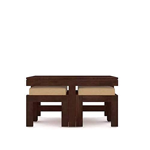 Danewood Solid Sheesham Wood Coffee Table With 4 Stool | Square Centre Table With Stool | Center Table With 4 Stools For Living Room | Patio Table With 4 Puffy For Home | Hotel Lounge Table | Espresso Finish, No Assembly Required