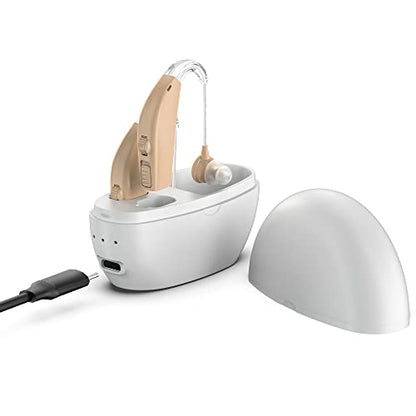 Pair Rechargeable Digital BTE Device with Noise Reduction Fit for Adults and Seniors, All-Day Battery Life, Lightweight Behind The Ear, Skin -123