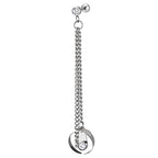 1pc Mens Womens Steel CZ Stud Ear Cuff Ear Clip Non-Piercing Dangling CZ Charm Double Chain Link Earring