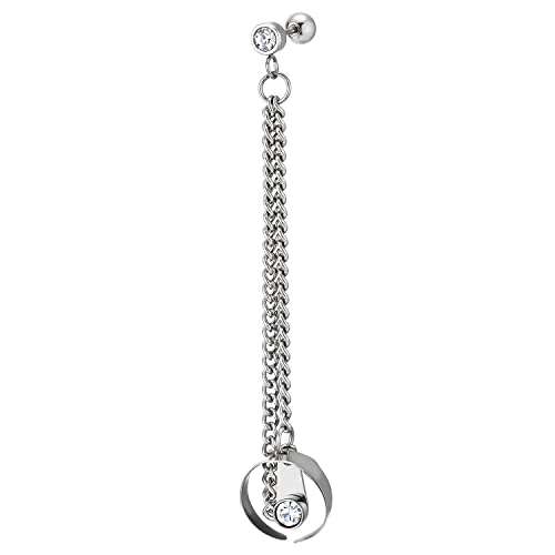1pc Mens Womens Steel CZ Stud Ear Cuff Ear Clip Non-Piercing Dangling CZ Charm Double Chain Link Earring