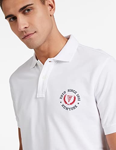 Van Heusen Men Polo T-Shirt - 100% Combed Cotton - Varsity Inspired, Short Sleeve, Dual Coloured Collar_70017_White_XL