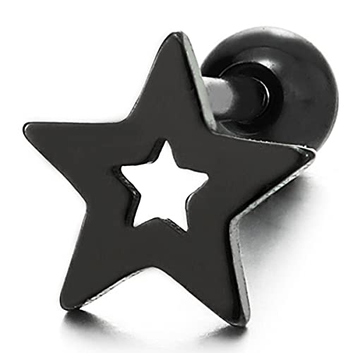 Pair Stainless Steel Star Pentagram Stud Earrings for Men Women and, Screw Back