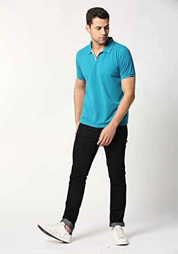 Wear Your Opinion Men's Slim Fit Polo Collar Neck Half Sleeve T-Shirt (TealBlue, XL)