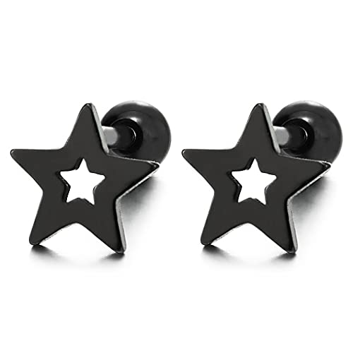 Pair Stainless Steel Star Pentagram Stud Earrings for Men Women and, Screw Back