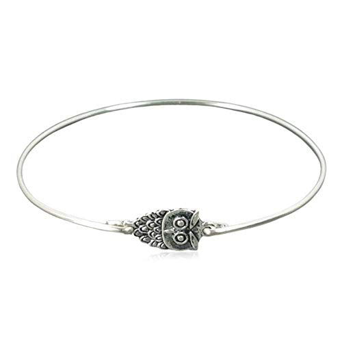 Tiny Owl Charm Bangle Bracelet - Sterling Silver Filled, 8" 4775318093913 bolt