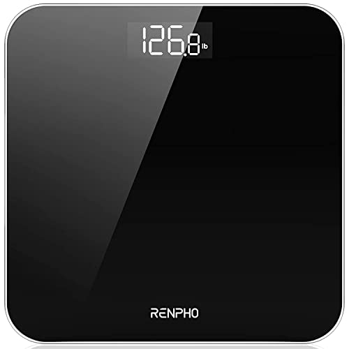 RENPHO Digital Bathroom Scales for Body Weight, Weighing Scale Electronic Bath Scales with High Precision Sensors Accurate Weight Machine for People, LED Display, Step-On (Stones/Pounds/KG) - Black