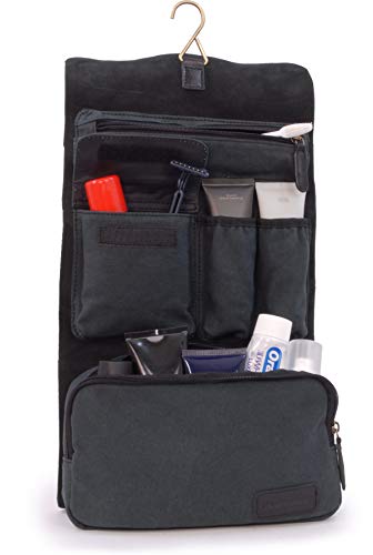 ASHWOOD - Men's Hanging Wash Bag/Shaving Bag/Travel/Gym/Toiletry Bag - Genuine Leather and Canvas - Hammersmith 7010 test  6758623641689 test  {product.id} 6758623641689 bolt