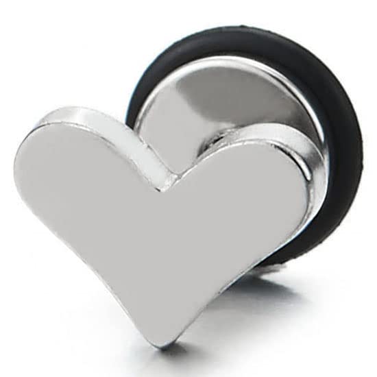 Pair Womens Polished Flat Heart Stud Earrings Stainless Steel, Screw Back