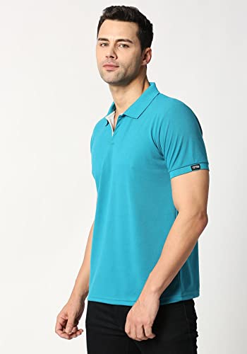 Wear Your Opinion Men's Slim Fit Polo Collar Neck Half Sleeve T-Shirt (TealBlue, XL)