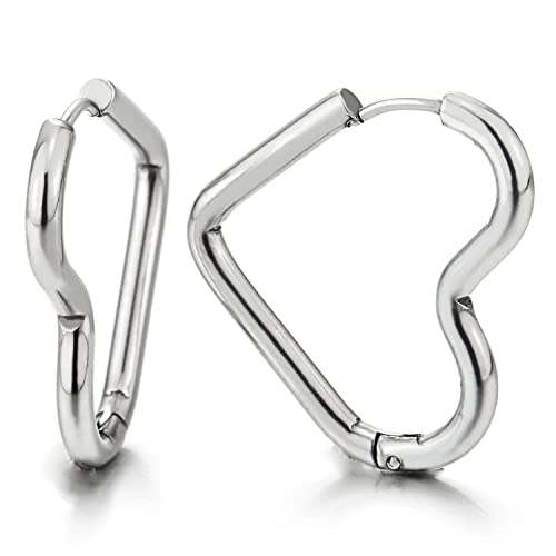 Pair Stainless Steel Plain Heart-shape Huggie Hinged Hoop Earrings for Women, Minimalist