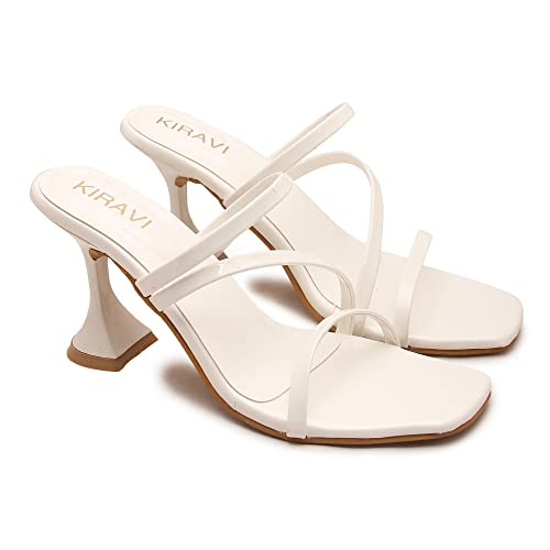 KIRAVI Fairy World White Heels Sandal For Women (numeric_8)