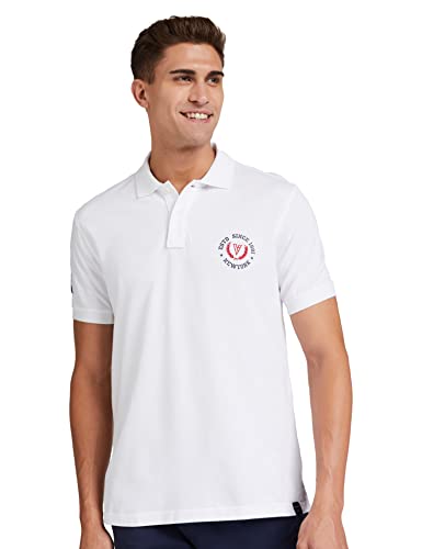 Van Heusen Men Polo T-Shirt - 100% Combed Cotton - Varsity Inspired, Short Sleeve, Dual Coloured Collar_70017_White_XL