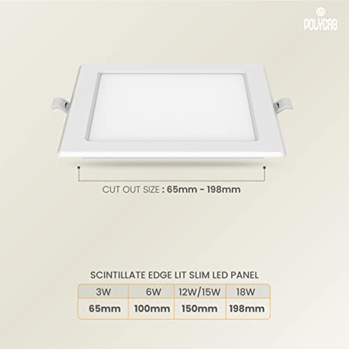 Polycab 12W LED Panel Light Scintillate Edge Slim Square Smart Offers Bright Lumination Long Lifespan No Harmful Radiation (Neutral White, 4000K, 1 PC, Cut Out: 5.9 inches)