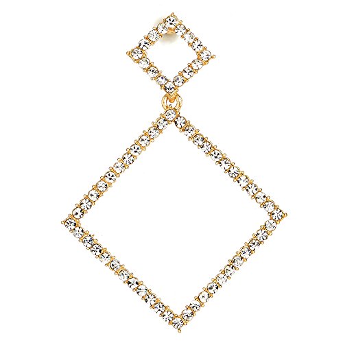 Dazzle Wedding Bridal Party Prom Gold Rhinestone Square Dangle Drop Statement Stud Earring