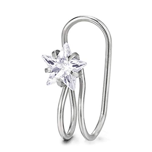 Stainless Steel Star Cubic Zirconia Ear Cuff Ear Clip Non-Piercing Clip On Earrings for Women, 2 PCS